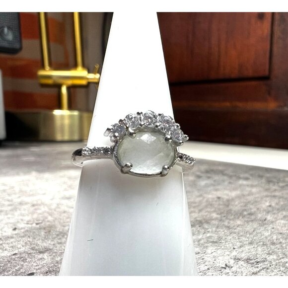 Ring Bomb Party Ring, , size 7, whitish stone silver color band, CZ looking acce - Picture 2 of 5